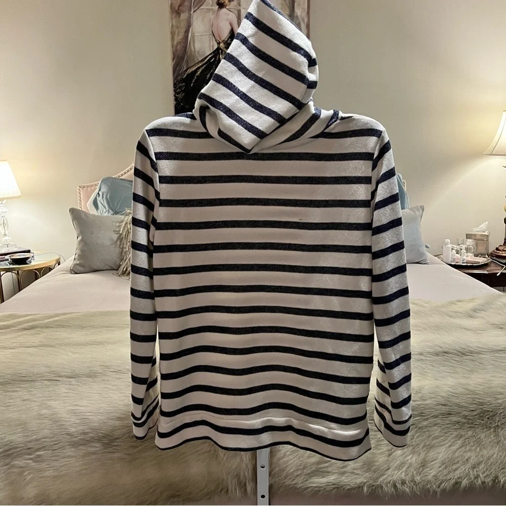 OLD NAVY Off White Navy Blue Striped Sailor Hoodie Pullover Long Sleeve XL
